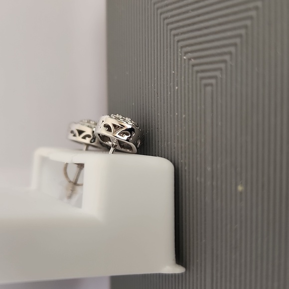 Moissanite Elegant Silver Stud Earrings - Picture 3 of 4